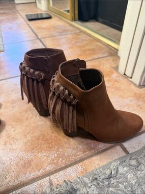 Carlos Santana Brown Suede Fringe Ankle Booties
